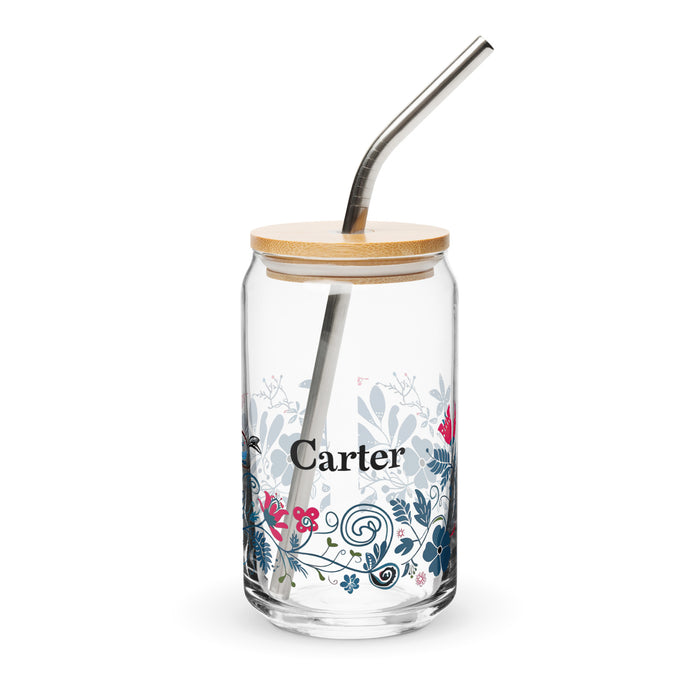 Carter Exclusive Name Art Piece Can-Shaped Glass Home Office Work Mexican Spanish Pride Gift Cup One-Of-A-Kind Calligraphy Glass | C7