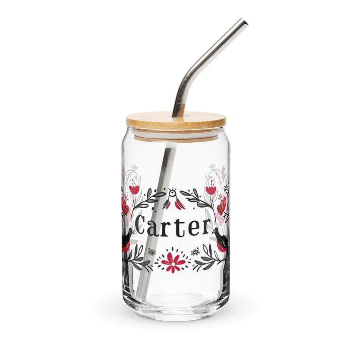 Carter Exclusive Name Art Piece Can-Shaped Glass Home Office Work Mexican Spanish Pride Gift Cup One-Of-A-Kind Calligraphy Glass | C11