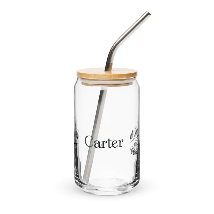 Carter Exclusive Name Art Piece Can-Shaped Glass Home Office Work Mexican Spanish Pride Gift Cup One-Of-A-Kind Calligraphy Glass | C12