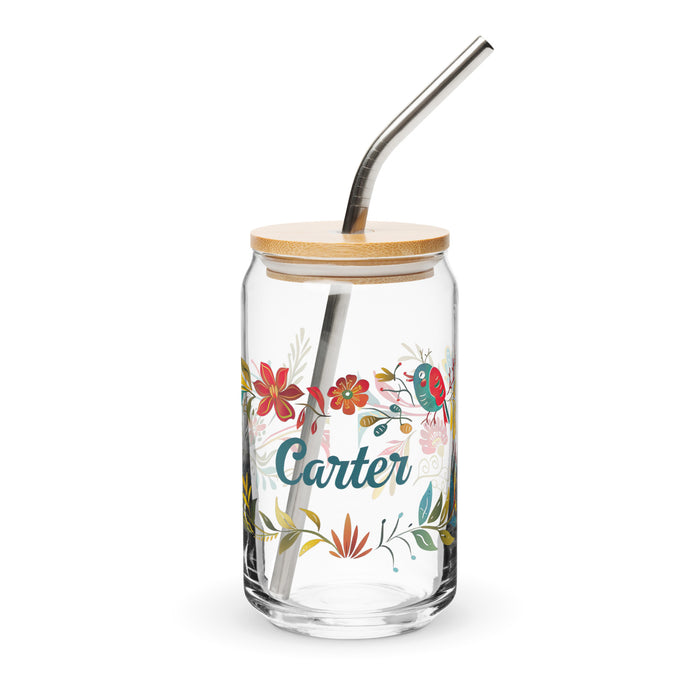 Carter Exclusive Name Art Piece Can-Shaped Glass Home Office Work Mexican Spanish Pride Gift Cup One-Of-A-Kind Calligraphy Glass | C18