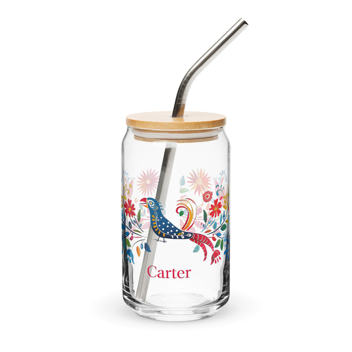 Carter Exclusive Name Art Piece Can-Shaped Glass Home Office Work Mexican Spanish Pride Gift Cup One-Of-A-Kind Calligraphy Glass | C20