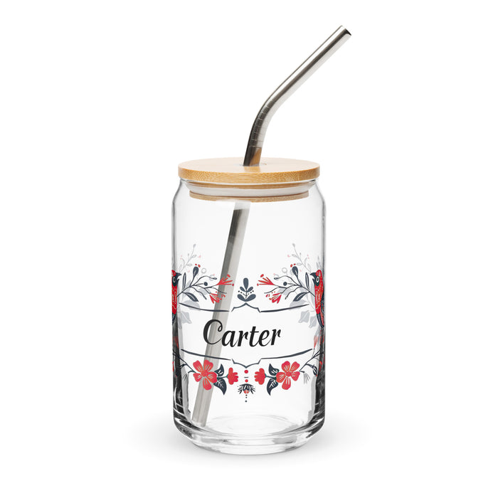 Carter Exclusive Name Art Piece Can-Shaped Glass Home Office Work Mexican Spanish Pride Gift Cup One-Of-A-Kind Calligraphy Glass | C21