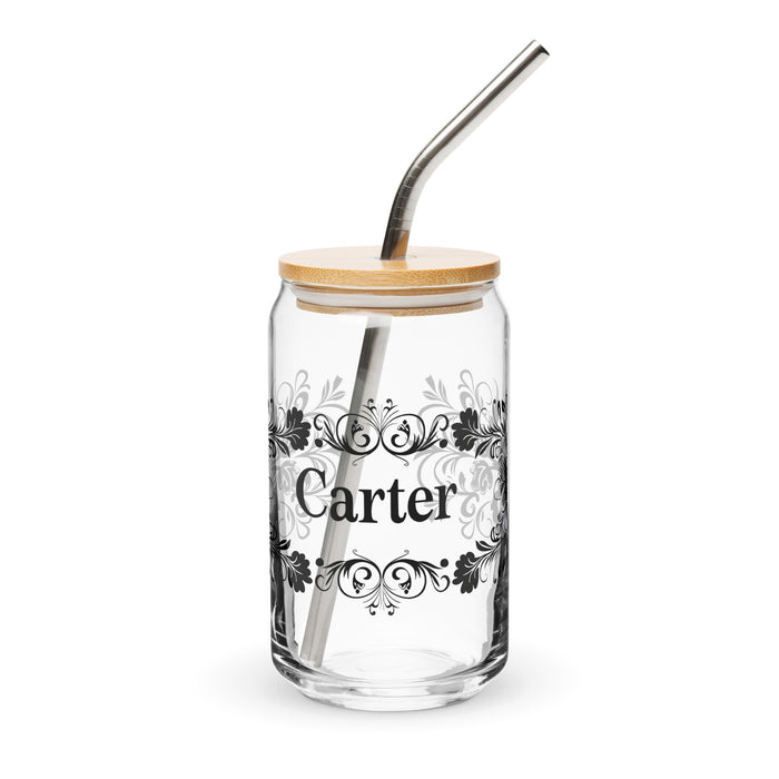 Carter Exclusive Name Art Piece Can-Shaped Glass Home Office Work Mexican Spanish Pride Gift Cup One-Of-A-Kind Calligraphy Glass | C28