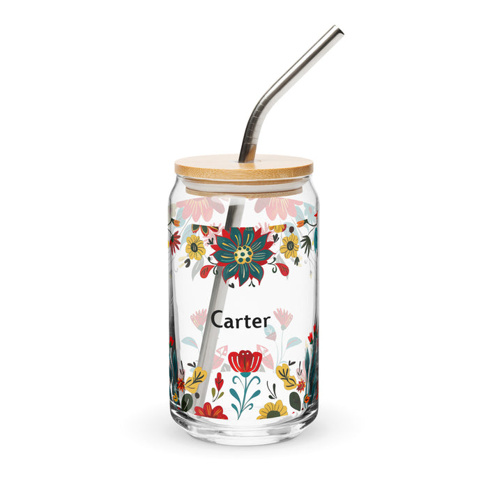 Carter Exclusive Name Art Piece Can-Shaped Glass Home Office Work Mexican Spanish Pride Gift Cup One-Of-A-Kind Calligraphy Glass | C29