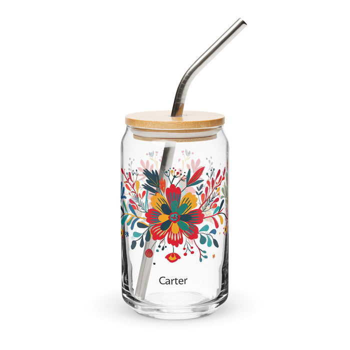 Carter Exclusive Name Art Piece Can-Shaped Glass Home Office Work Mexican Spanish Pride Gift Cup One-Of-A-Kind Calligraphy Glass | C31