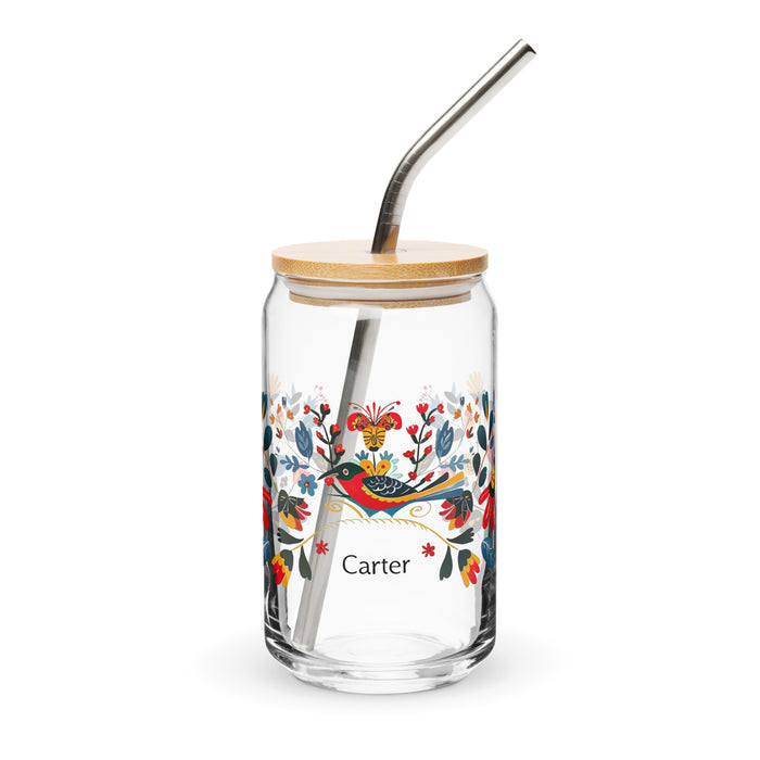 Carter Exclusive Name Art Piece Can-Shaped Glass Home Office Work Mexican Spanish Pride Gift Cup One-Of-A-Kind Calligraphy Glass | C35