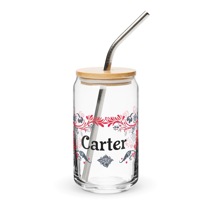 Carter Exclusive Name Art Piece Can-Shaped Glass Home Office Work Mexican Spanish Pride Gift Cup One-Of-A-Kind Calligraphy Glass | C36