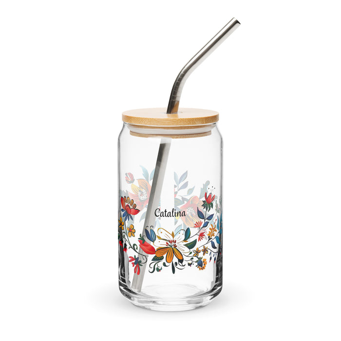 Catalina Exclusive Name Art Piece Can-Shaped Glass Home Office Work Mexican Spanish Pride Gift Cup One-Of-A-Kind Calligraphy Glass | C2