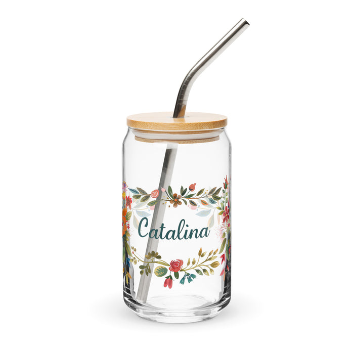 Catalina Exclusive Name Art Piece Can-Shaped Glass Home Office Work Mexican Spanish Pride Gift Cup One-Of-A-Kind Calligraphy Glass | C3