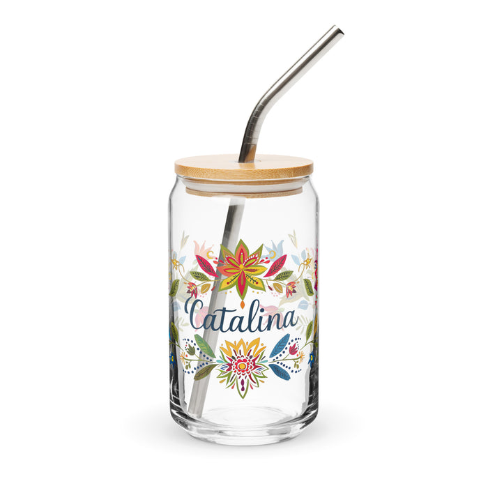 Catalina Exclusive Name Art Piece Can-Shaped Glass Home Office Work Mexican Spanish Pride Gift Cup One-Of-A-Kind Calligraphy Glass | C4