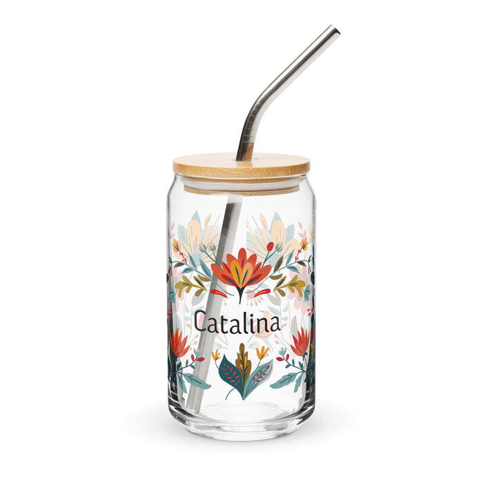 Catalina Exclusive Name Art Piece Can-Shaped Glass Home Office Work Mexican Spanish Pride Gift Cup One-Of-A-Kind Calligraphy Glass | C5