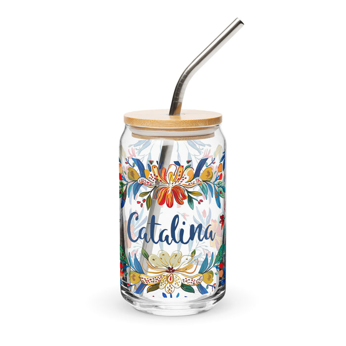 Catalina Exclusive Name Art Piece Can-Shaped Glass Home Office Work Mexican Spanish Pride Gift Cup One-Of-A-Kind Calligraphy Glass | C7