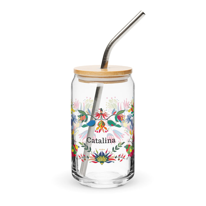 Catalina Exclusive Name Art Piece Can-Shaped Glass Home Office Work Mexican Spanish Pride Gift Cup One-Of-A-Kind Calligraphy Glass | C11