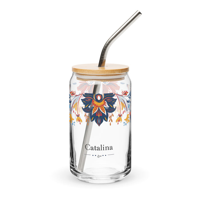 Catalina Exclusive Name Art Piece Can-Shaped Glass Home Office Work Mexican Spanish Pride Gift Cup One-Of-A-Kind Calligraphy Glass | C14