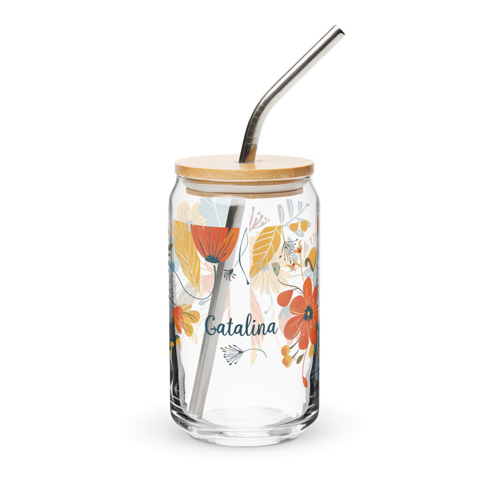 Catalina Exclusive Name Art Piece Can-Shaped Glass Home Office Work Mexican Spanish Pride Gift Cup One-Of-A-Kind Calligraphy Glass | C15