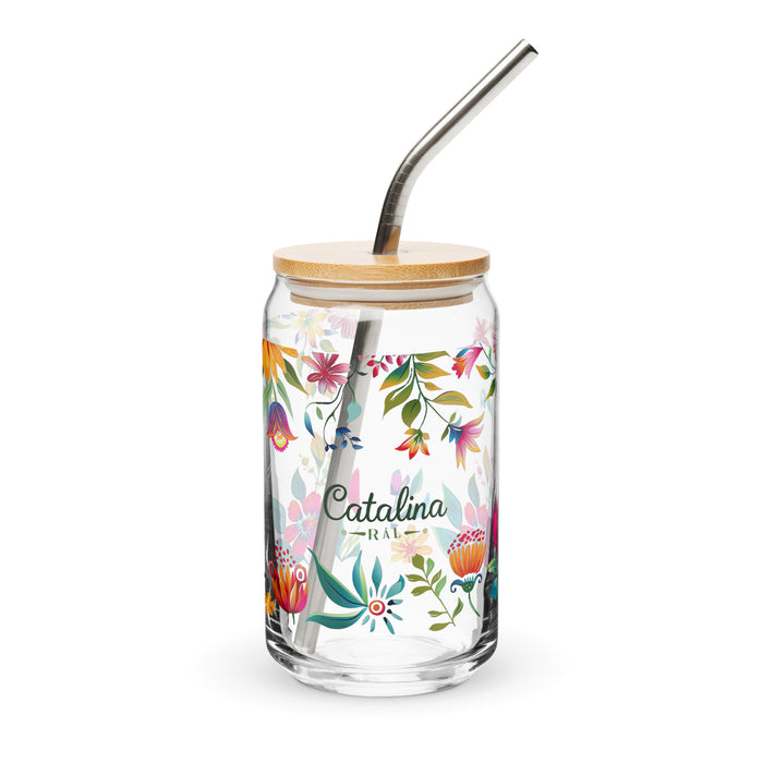 Catalina Exclusive Name Art Piece Can-Shaped Glass Home Office Work Mexican Spanish Pride Gift Cup One-Of-A-Kind Calligraphy Glass | C16