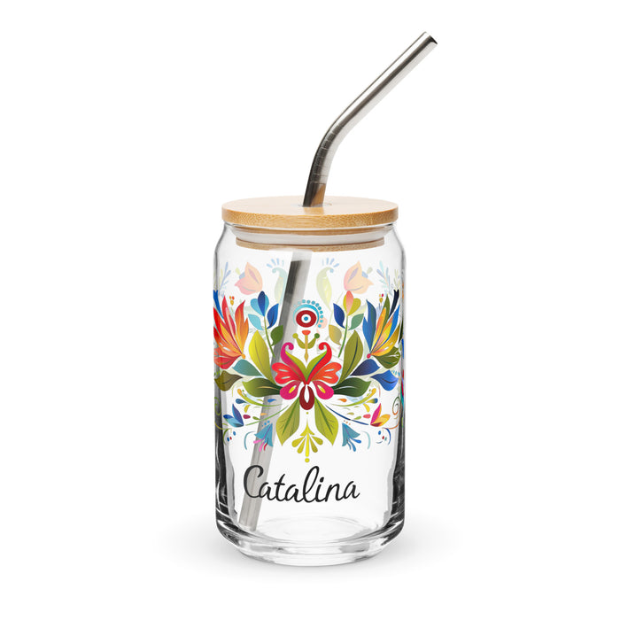 Catalina Exclusive Name Art Piece Can-Shaped Glass Home Office Work Mexican Spanish Pride Gift Cup One-Of-A-Kind Calligraphy Glass | C17