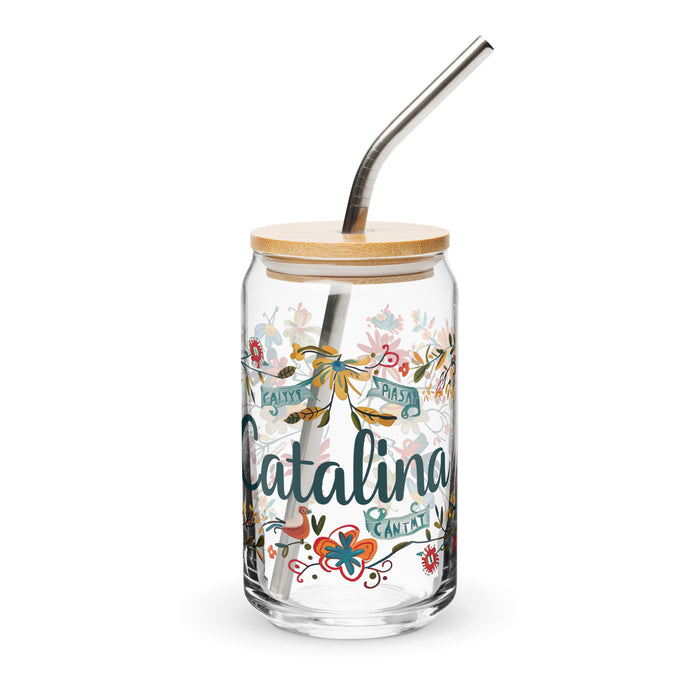 Catalina Exclusive Name Art Piece Can-Shaped Glass Home Office Work Mexican Spanish Pride Gift Cup One-Of-A-Kind Calligraphy Glass | C18