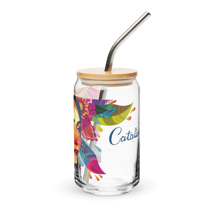 Catalina Exclusive Name Art Piece Can-Shaped Glass Home Office Work Mexican Spanish Pride Gift Cup One-Of-A-Kind Calligraphy Glass | C19