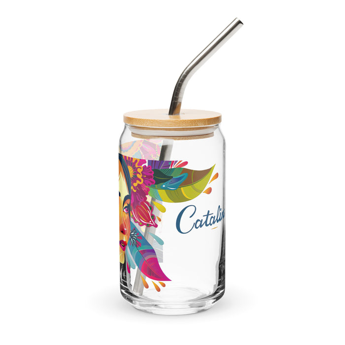 Catalina Exclusive Name Art Piece Can-Shaped Glass Home Office Work Mexican Spanish Pride Gift Cup One-Of-A-Kind Calligraphy Glass | C20