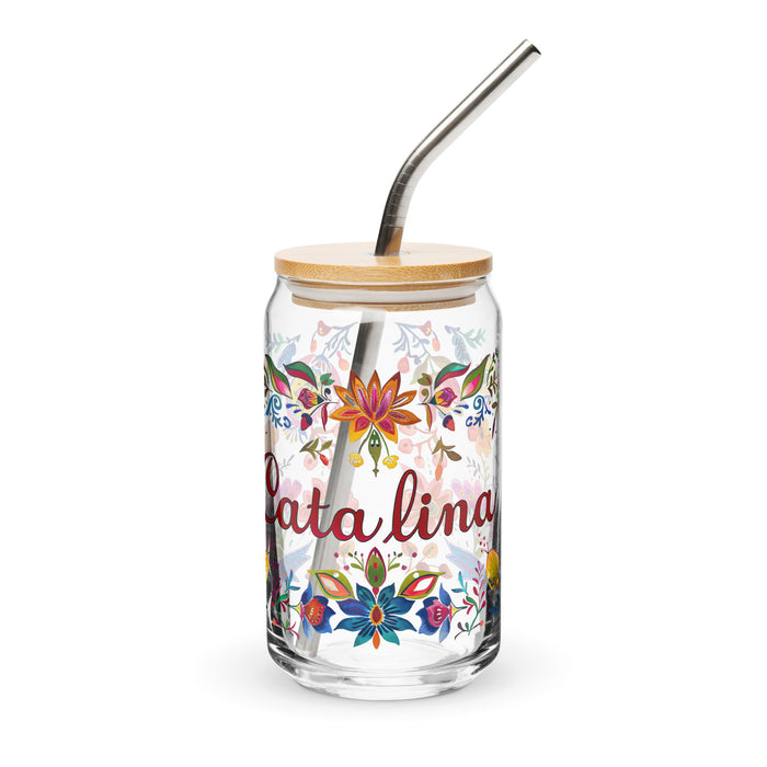 Catalina Exclusive Name Art Piece Can-Shaped Glass Home Office Work Mexican Spanish Pride Gift Cup One-Of-A-Kind Calligraphy Glass | C22