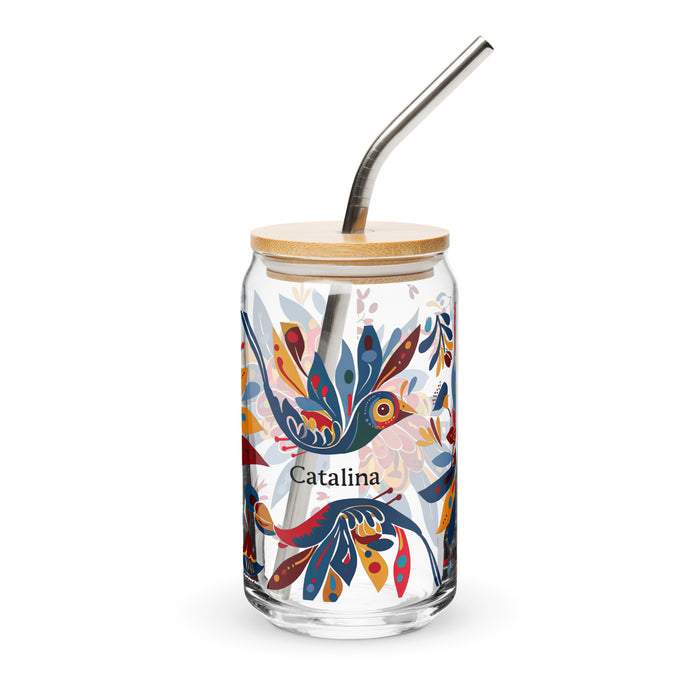 Catalina Exclusive Name Art Piece Can-Shaped Glass Home Office Work Mexican Spanish Pride Gift Cup One-Of-A-Kind Calligraphy Glass | C23