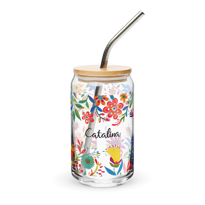 Catalina Exclusive Name Art Piece Can-Shaped Glass Home Office Work Mexican Spanish Pride Gift Cup One-Of-A-Kind Calligraphy Glass | C24