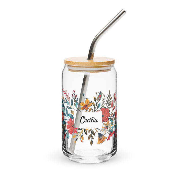 Cecilia Exclusive Name Art Piece Can-Shaped Glass Home Office Work Mexican Spanish Pride Gift Cup One-Of-A-Kind Calligraphy Glass | C1