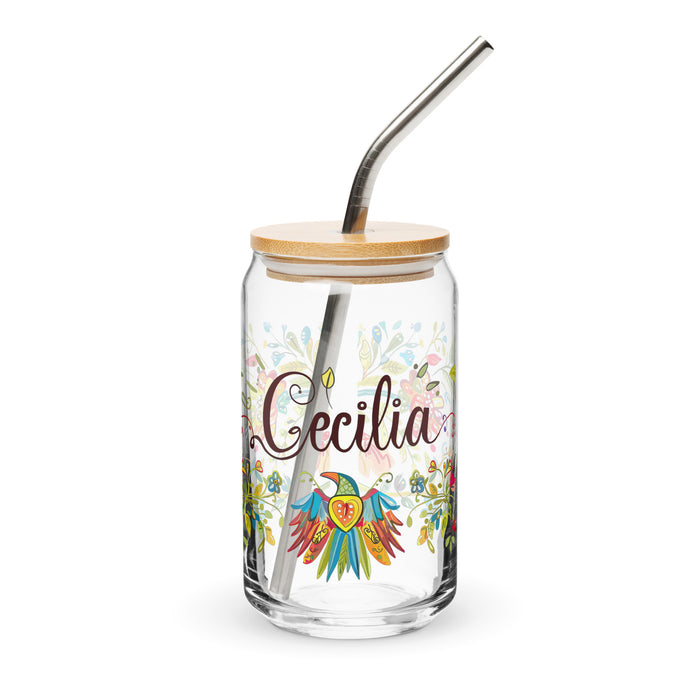 Cecilia Exclusive Name Art Piece Can-Shaped Glass Home Office Work Mexican Spanish Pride Gift Cup One-Of-A-Kind Calligraphy Glass | C3