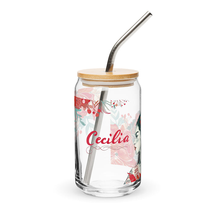 Cecilia Exclusive Name Art Piece Can-Shaped Glass Home Office Work Mexican Spanish Pride Gift Cup One-Of-A-Kind Calligraphy Glass | C4