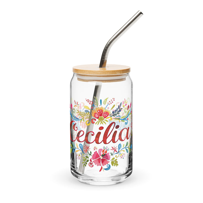 Cecilia Exclusive Name Art Piece Can-Shaped Glass Home Office Work Mexican Spanish Pride Gift Cup One-Of-A-Kind Calligraphy Glass | C7