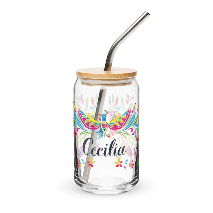 Cecilia Exclusive Name Art Piece Can-Shaped Glass Home Office Work Mexican Spanish Pride Gift Cup One-Of-A-Kind Calligraphy Glass | C8