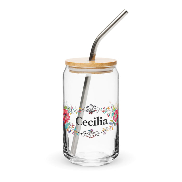 Cecilia Exclusive Name Art Piece Can-Shaped Glass Home Office Work Mexican Spanish Pride Gift Cup One-Of-A-Kind Calligraphy Glass | C9