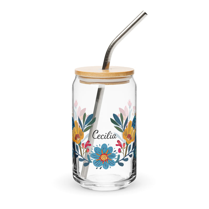 Cecilia Exclusive Name Art Piece Can-Shaped Glass Home Office Work Mexican Spanish Pride Gift Cup One-Of-A-Kind Calligraphy Glass | C12