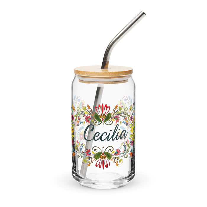 Cecilia Exclusive Name Art Piece Can-Shaped Glass Home Office Work Mexican Spanish Pride Gift Cup One-Of-A-Kind Calligraphy Glass | C13