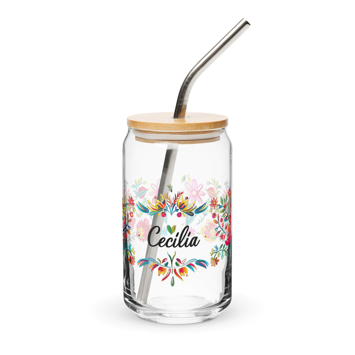 Cecilia Exclusive Name Art Piece Can-Shaped Glass Home Office Work Mexican Spanish Pride Gift Cup One-Of-A-Kind Calligraphy Glass | C15