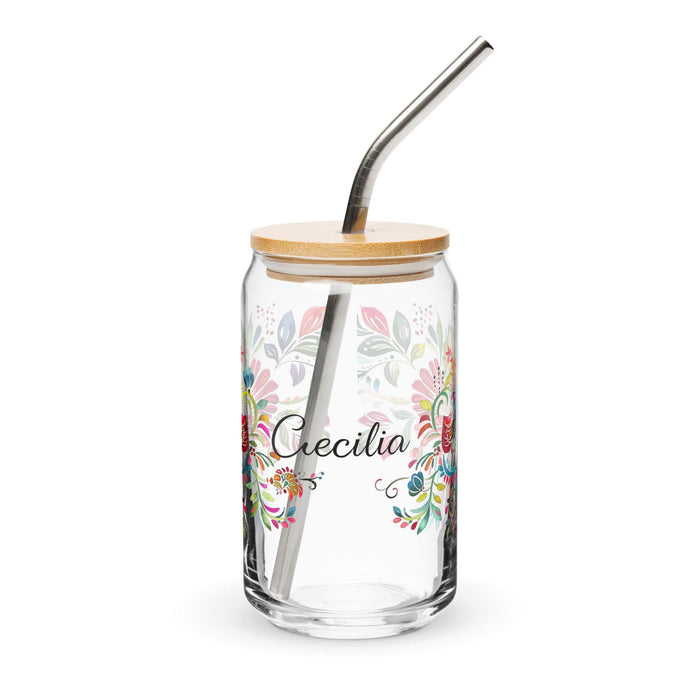 Cecilia Exclusive Name Art Piece Can-Shaped Glass Home Office Work Mexican Spanish Pride Gift Cup One-Of-A-Kind Calligraphy Glass | C16