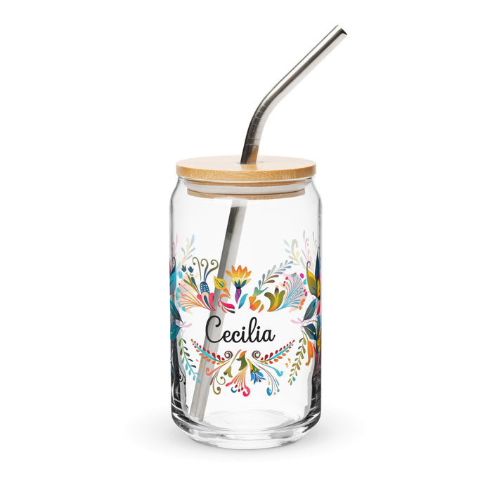 Cecilia Exclusive Name Art Piece Can-Shaped Glass Home Office Work Mexican Spanish Pride Gift Cup One-Of-A-Kind Calligraphy Glass | C17