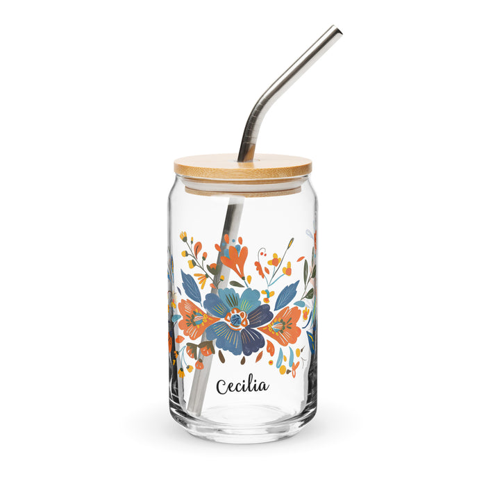 Cecilia Exclusive Name Art Piece Can-Shaped Glass Home Office Work Mexican Spanish Pride Gift Cup One-Of-A-Kind Calligraphy Glass | C19