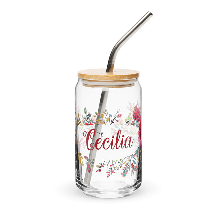 Cecilia Exclusive Name Art Piece Can-Shaped Glass Home Office Work Mexican Spanish Pride Gift Cup One-Of-A-Kind Calligraphy Glass | C21