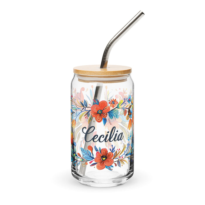 Cecilia Exclusive Name Art Piece Can-Shaped Glass Home Office Work Mexican Spanish Pride Gift Cup One-Of-A-Kind Calligraphy Glass | C22