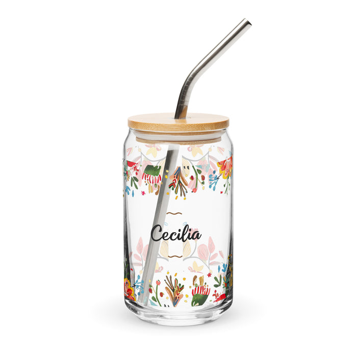 Cecilia Exclusive Name Art Piece Can-Shaped Glass Home Office Work Mexican Spanish Pride Gift Cup One-Of-A-Kind Calligraphy Glass | C23