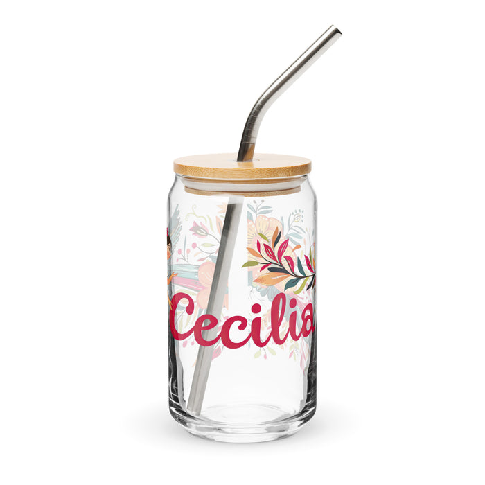 Cecilia Exclusive Name Art Piece Can-Shaped Glass Home Office Work Mexican Spanish Pride Gift Cup One-Of-A-Kind Calligraphy Glass | C26