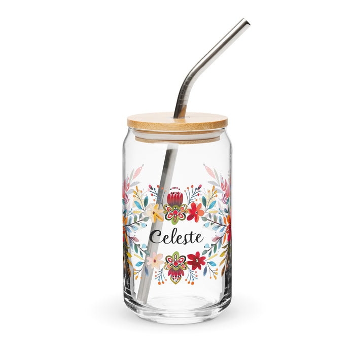 Celeste Exclusive Name Art Piece Can-Shaped Glass Home Office Work Mexican Spanish Pride Gift Cup One-Of-A-Kind Calligraphy Glass | C2