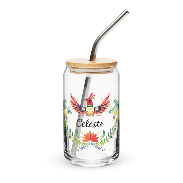 Celeste Exclusive Name Art Piece Can-Shaped Glass Home Office Work Mexican Spanish Pride Gift Cup One-Of-A-Kind Calligraphy Glass | C3