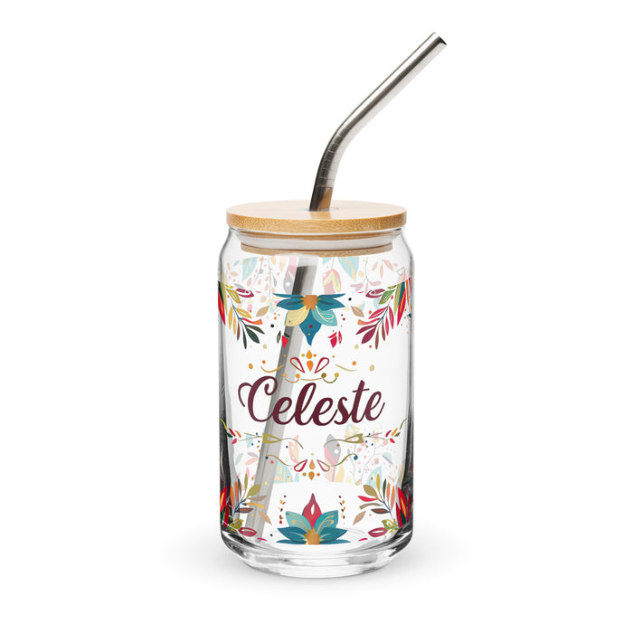 Celeste Exclusive Name Art Piece Can-Shaped Glass Home Office Work Mexican Spanish Pride Gift Cup One-Of-A-Kind Calligraphy Glass | C4