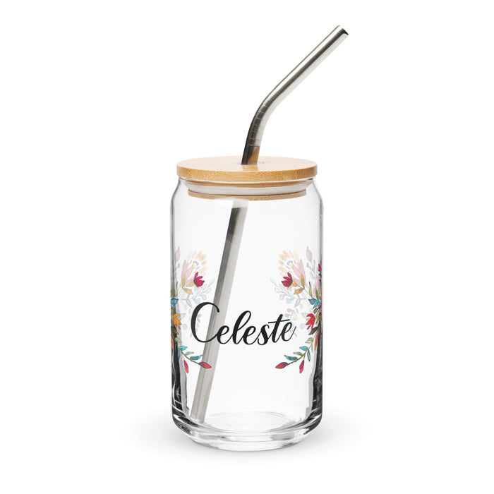 Celeste Exclusive Name Art Piece Can-Shaped Glass Home Office Work Mexican Spanish Pride Gift Cup One-Of-A-Kind Calligraphy Glass | C5