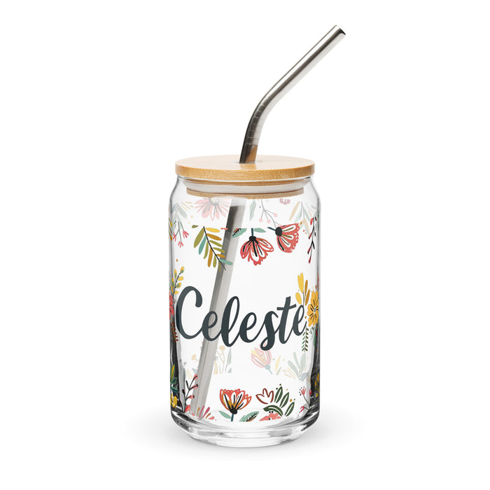 Celeste Exclusive Name Art Piece Can-Shaped Glass Home Office Work Mexican Spanish Pride Gift Cup One-Of-A-Kind Calligraphy Glass | C6