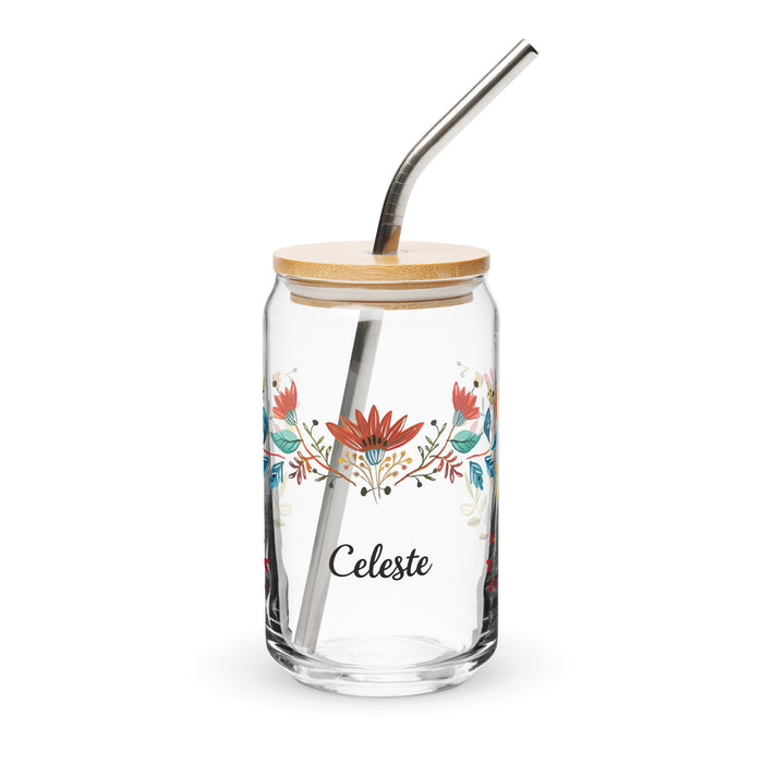 Celeste Exclusive Name Art Piece Can-Shaped Glass Home Office Work Mexican Spanish Pride Gift Cup One-Of-A-Kind Calligraphy Glass | C10