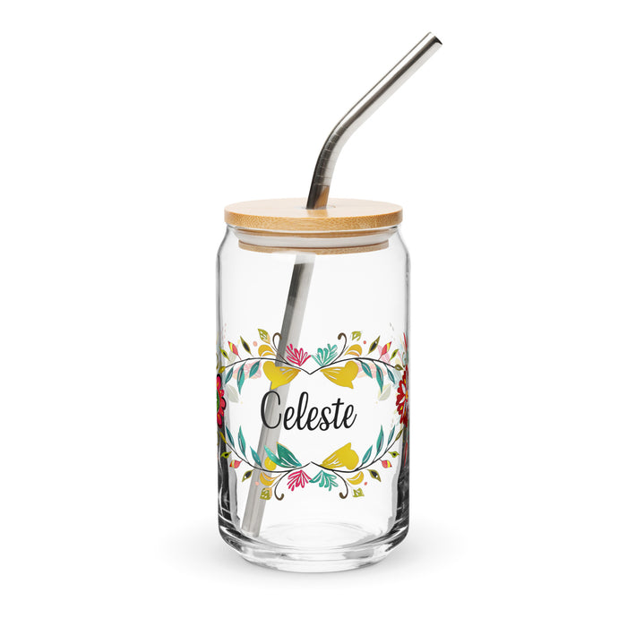 Celeste Exclusive Name Art Piece Can-Shaped Glass Home Office Work Mexican Spanish Pride Gift Cup One-Of-A-Kind Calligraphy Glass | C11